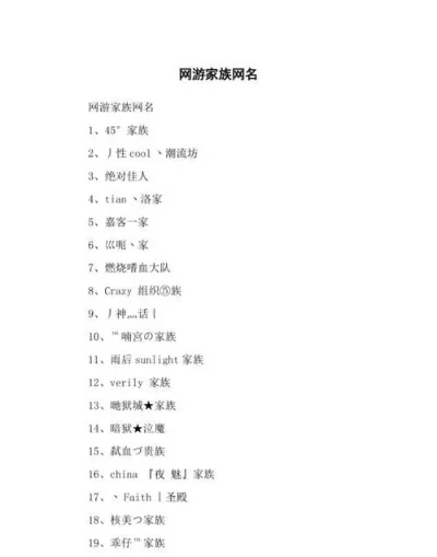 游戏家族名称排行榜及创意命名指南